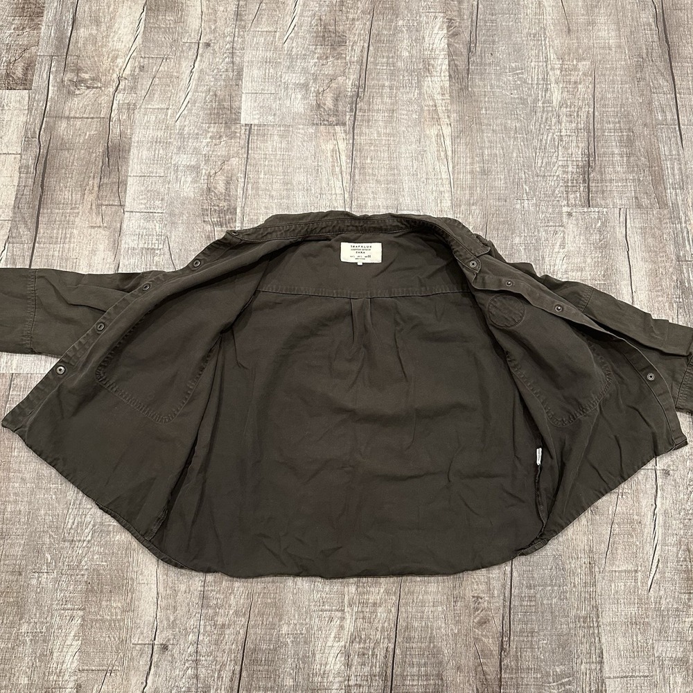 Zara Trafaluc TRF Army Green Utility Jacket Varsity Patch Eyelet Pocket Womens L - Picture 7 of 9